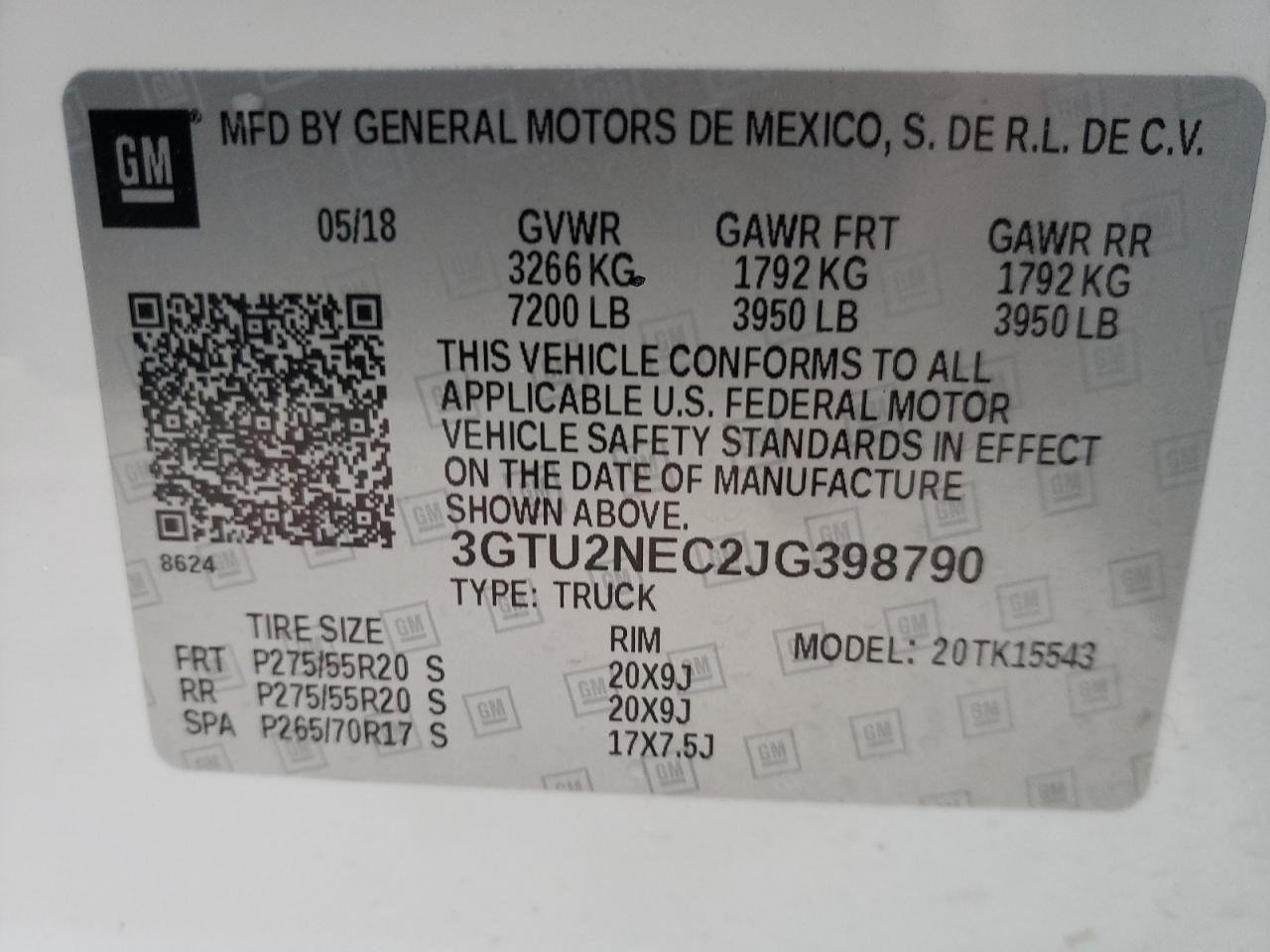 Photo 10 from auction – 2018 GMC SIERRA K15 with VIN 3GTU2NEC2JG398790