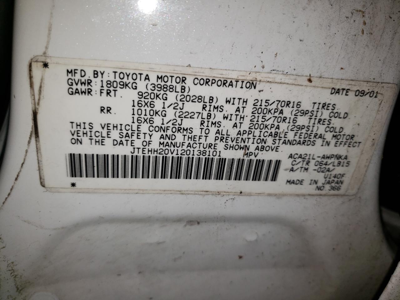 صورة رقم 10 من المزاد - 2002 TOYOTA RAV4 مع VIN JTEHH20V120138101