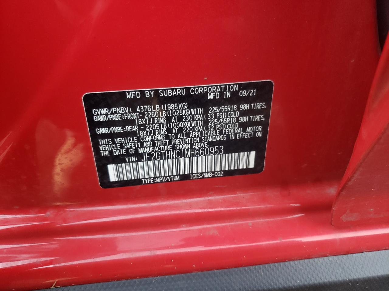 Photo 10 from auction – 2021 SUBARU CROSSTREK with VIN JF2GTHNC1MH660953