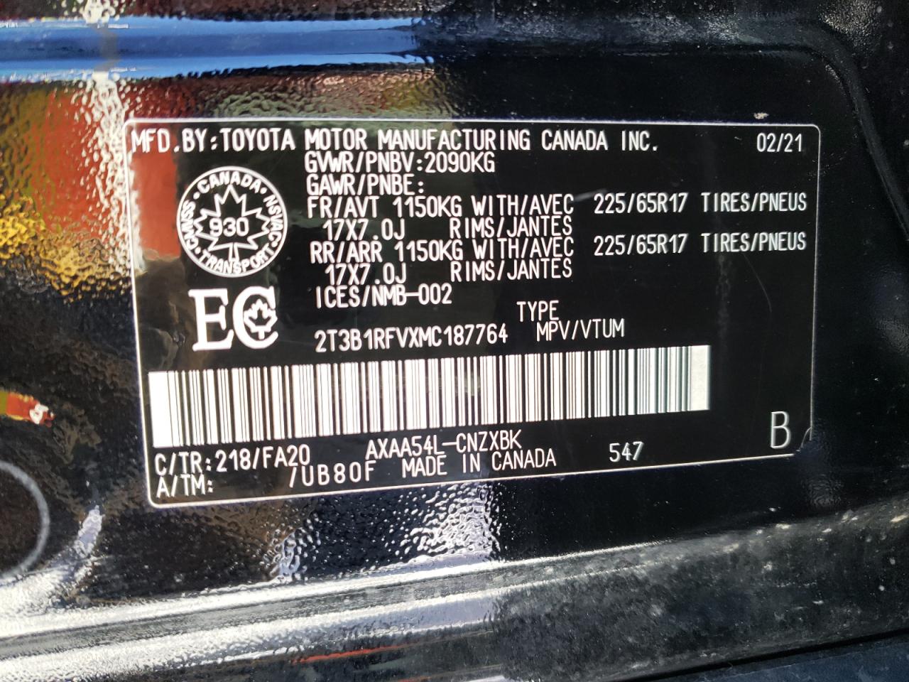 Photo 10 from auction – 2021 TOYOTA RAV4 LE with VIN 2T3B1RFVXMC187764