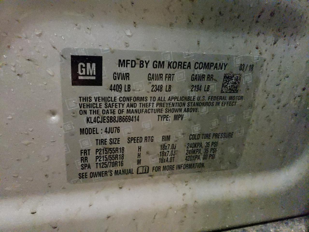 Photo 10 from auction – 2018 BUICK ENCORE PRE with VIN KL4CJESB8JB669414