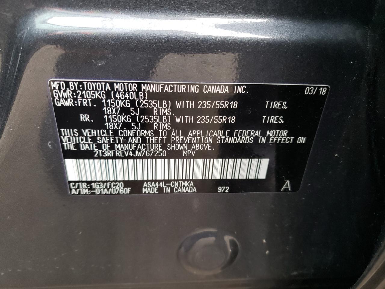 Photo 10 from auction – 2018 TOYOTA RAV4 ADVEN with VIN 2T3RFREV4JW767250