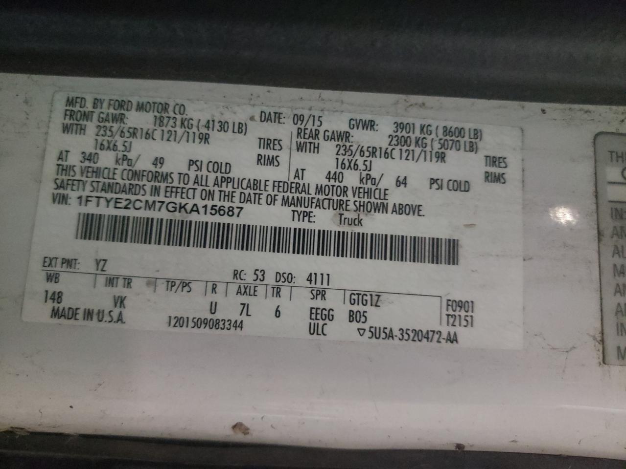Zdjęcie 10 z aukcji – 2016 FORD TRANSIT T- z VIN 1FTYE2CM7GKA15687