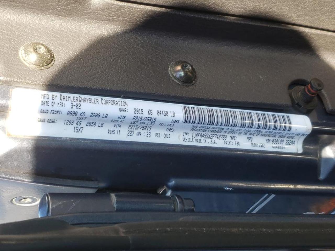 Photo 10 from auction – 2002 JEEP WRANGLER / with VIN 1J4FA49SX2P748780