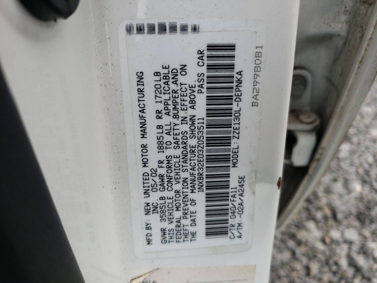 Photo 10 from auction – 2003 TOYOTA COROLLA CE with VIN 1NXBR32E03Z053511