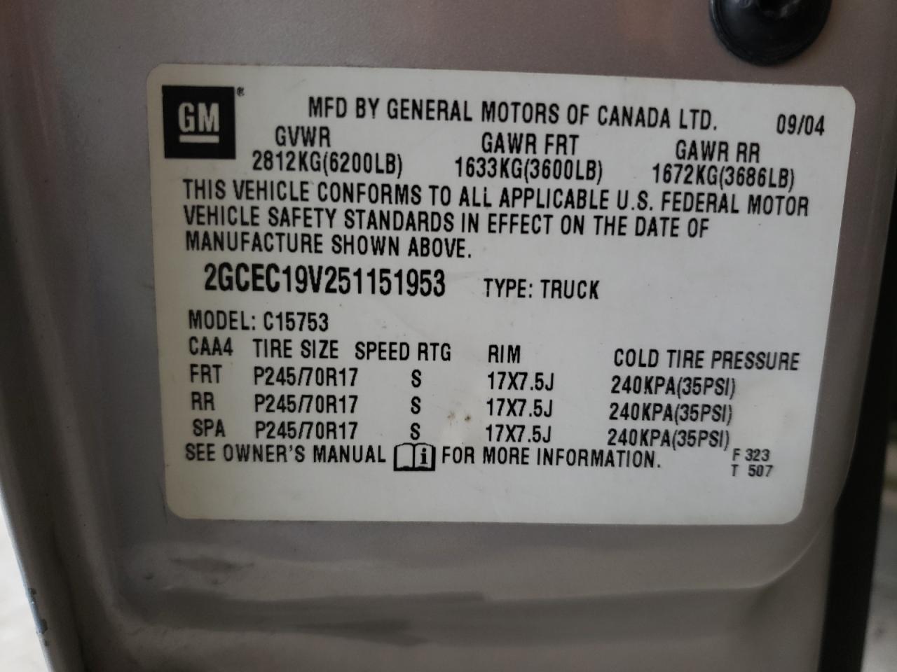 Photo 10 from auction – 2005 CHEVROLET SILVERADO with VIN 2GCEC19V251151953