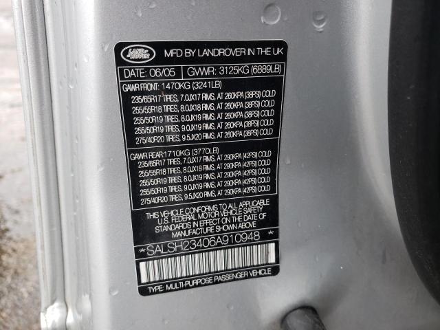 Photo 10 from auction – 2006 LAND ROVER RANGE ROVE with VIN SALSH23406A910948