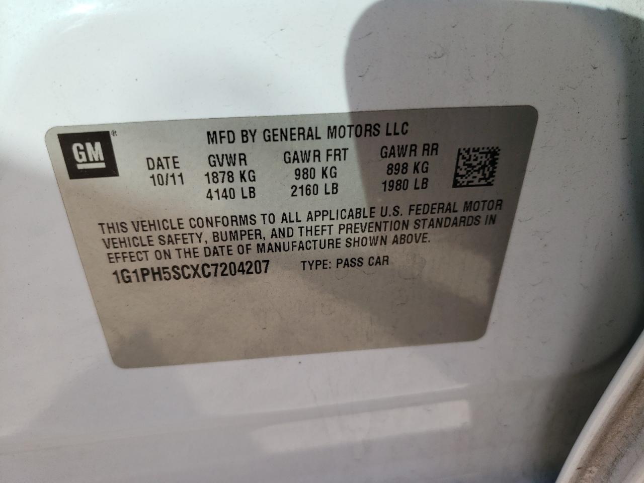 Photo 10 from auction – 2012 CHEVROLET CRUZE LTZ with VIN 1G1PH5SCXC7204207