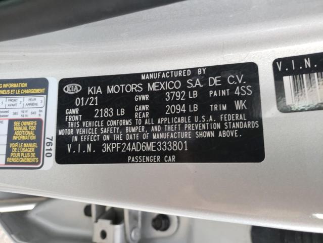 Photo 10 from auction – 2021 KIA FORTE FE with VIN 3KPF24AD6ME333801