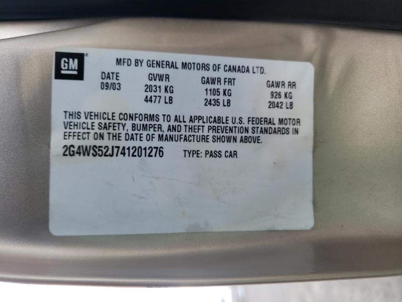 Photo 10 from auction – 2004 BUICK CENTURY CU with VIN 2G4WS52J741201276