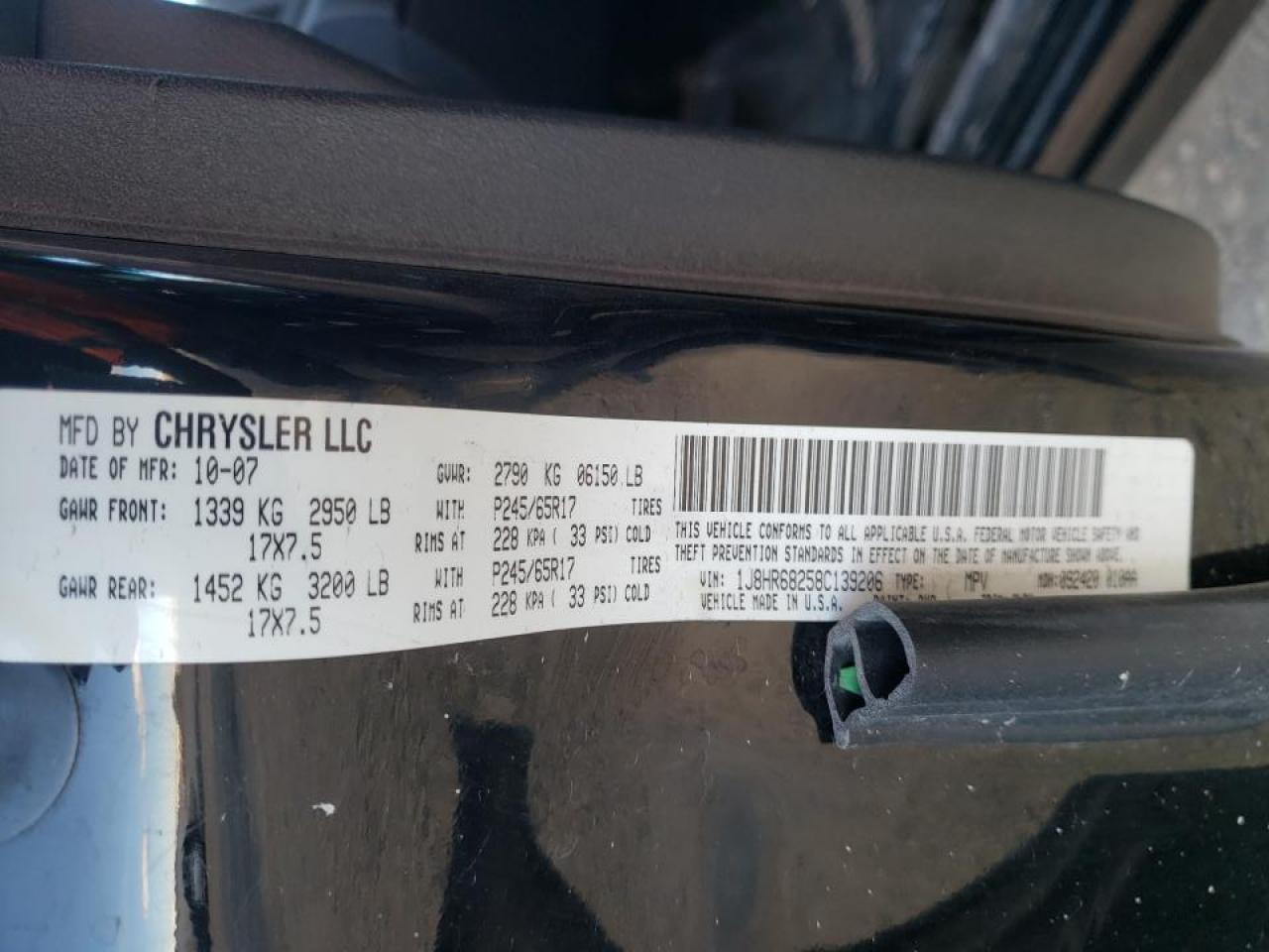 Photo 10 from auction – 2008 JEEP GRAND CHER with VIN 1J8HR68258C139206