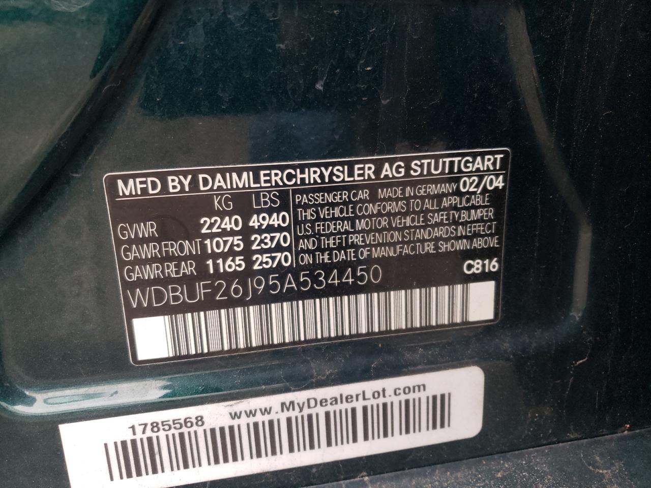 Photo 10 from auction – 2005 MERCEDES-BENZ E 320 CDI with VIN WDBUF26J95A534450