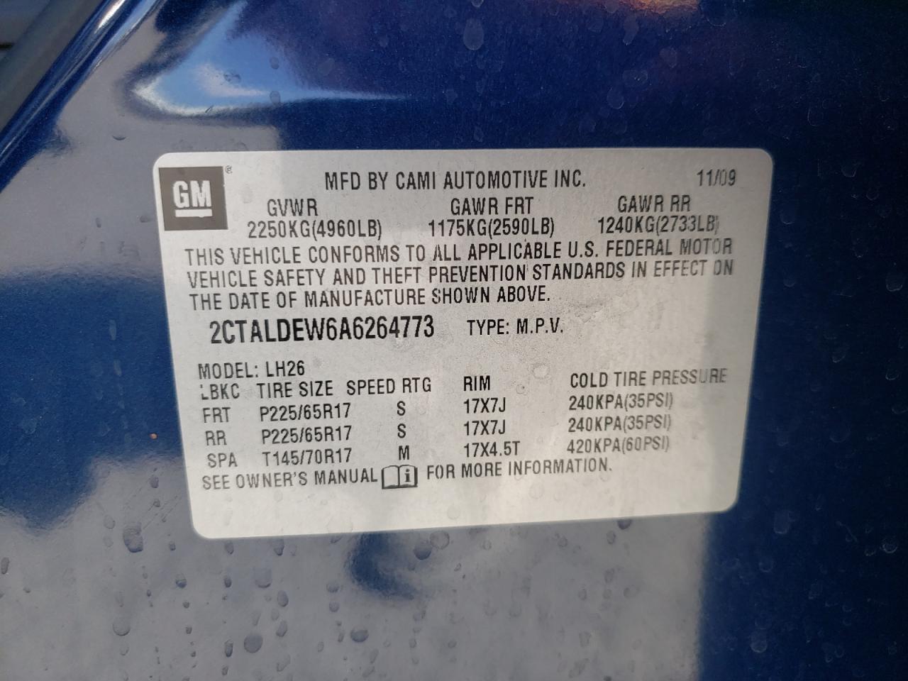 Photo 10 from auction – 2010 GMC TERRAIN SL with VIN 2CTALDEW6A6264773