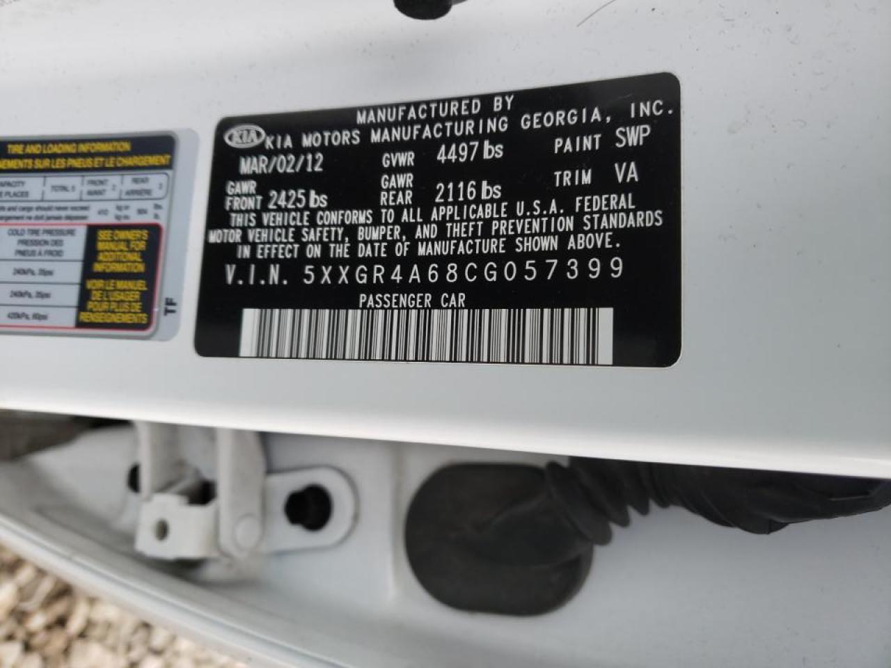 Photo 10 from auction – 2012 KIA OPTIMA SX with VIN 5XXGR4A68CG057399