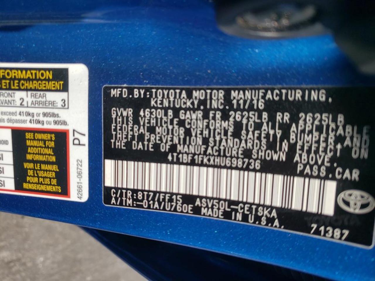 Photo 10 from auction – 2017 TOYOTA CAMRY LE with VIN 4T1BF1FKXHU698736