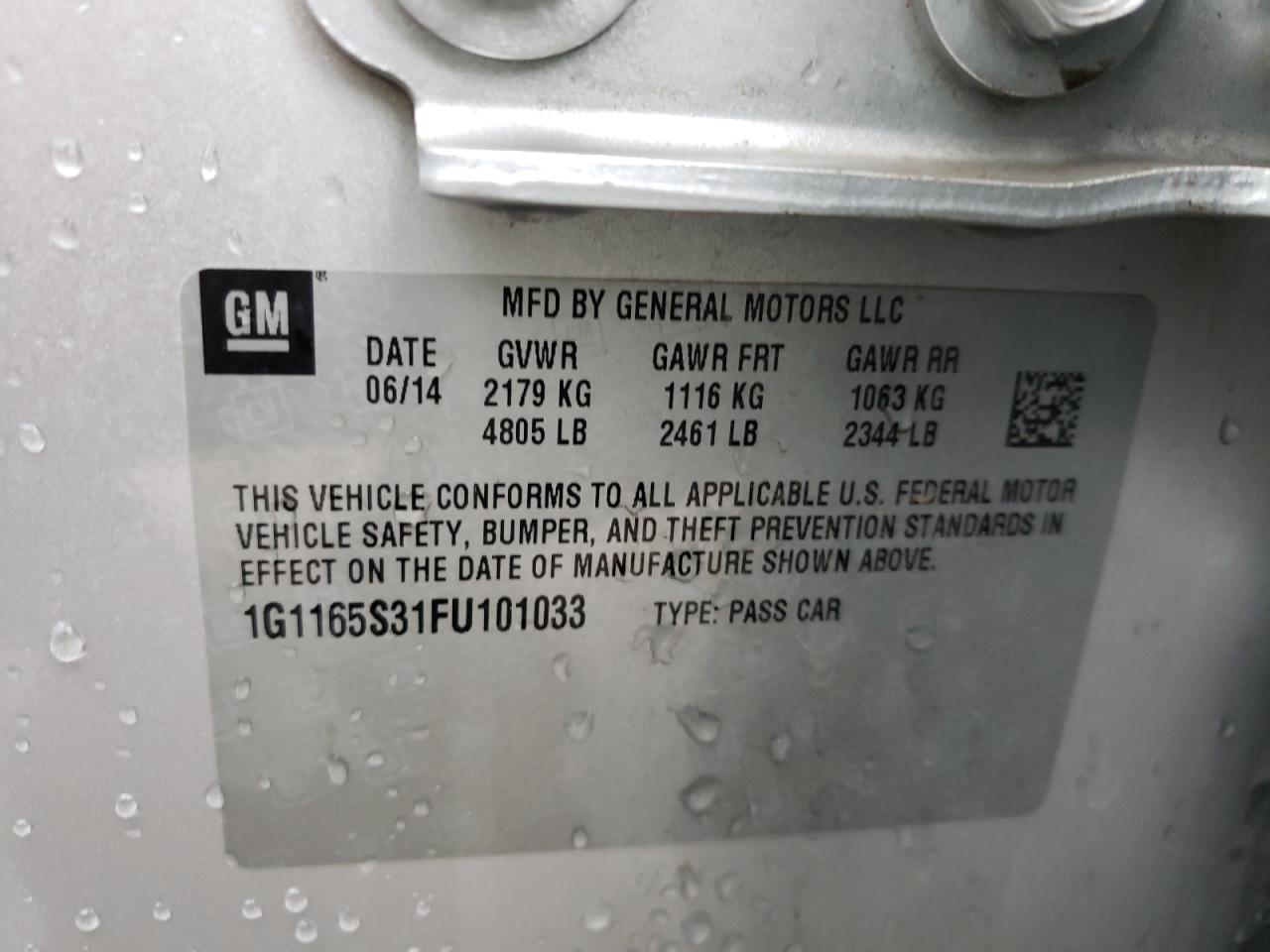 Photo 10 from auction – 2015 CHEVROLET IMPALA LTZ with VIN 1G1165S31FU101033