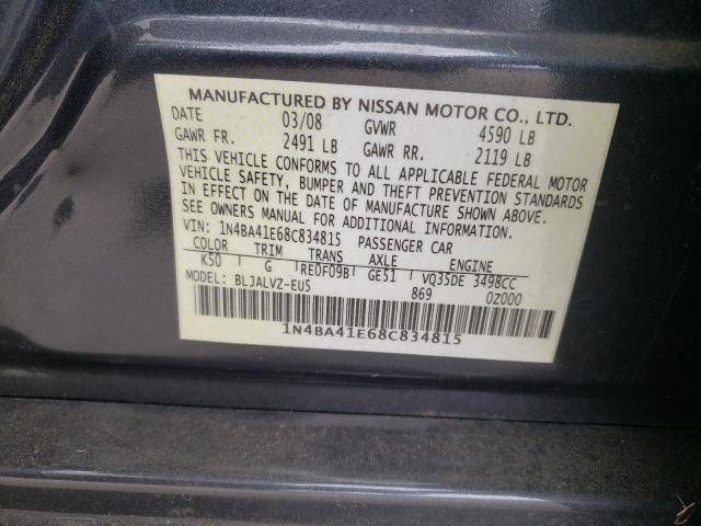Photo 10 from auction – 2008 NISSAN MAXIMA SE with VIN 1N4BA41E68C834815