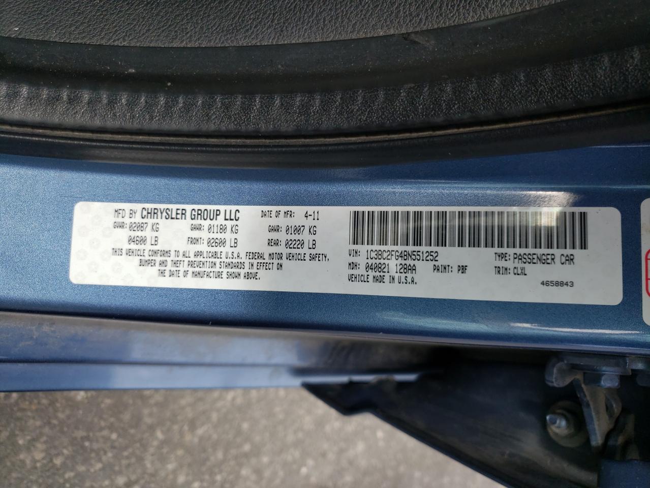 Photo 10 from auction – 2011 CHRYSLER 200 LIMITE with VIN 1C3BC2FG4BN551252