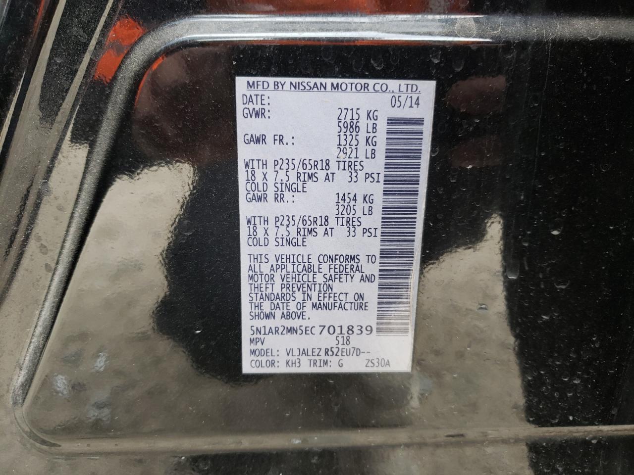 Zdjęcie 10 z aukcji – 2014 NISSAN PATHFINDER z VIN 5N1AR2MN5EC701839