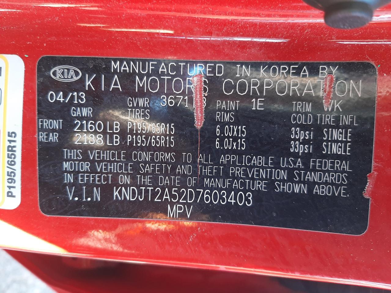 Photo 10 from auction – 2013 KIA SOUL with VIN KNDJT2A52D7603403