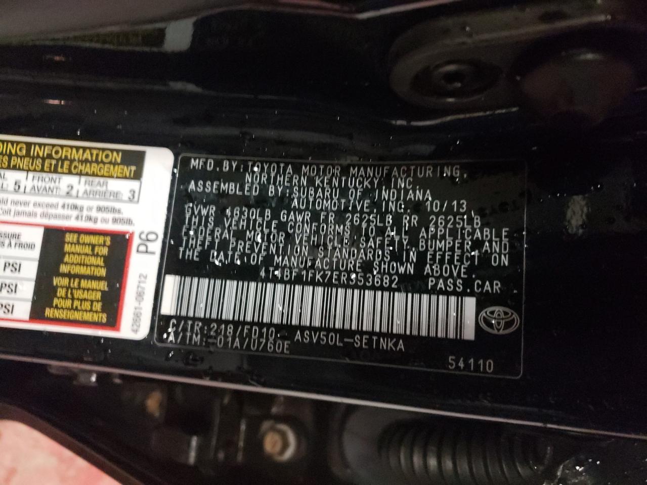 Photo 10 from auction – 2014 TOYOTA CAMRY L with VIN 4T4BF1FK7ER353682