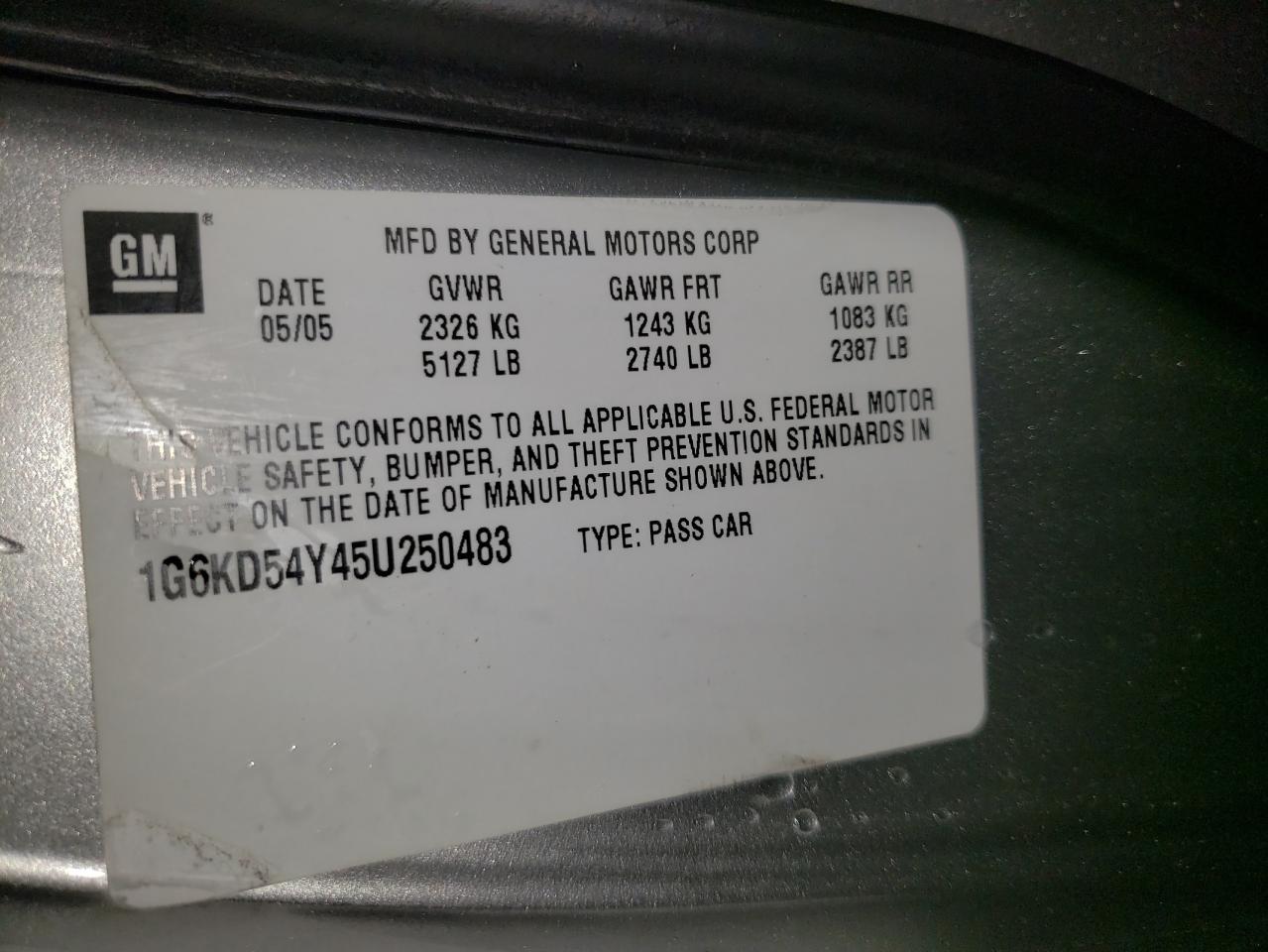Photo 10 from auction – 2005 CADILLAC DEVILLE with VIN 1G6KD54Y45U250483
