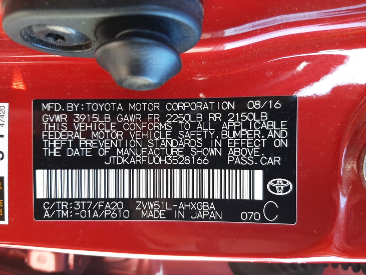 Photo 10 from auction – 2017 TOYOTA PRIUS with VIN JTDKARFU0H3528166