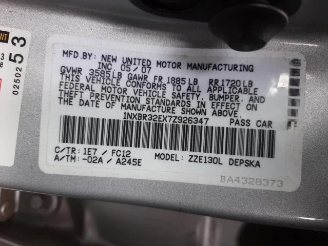 Photo 10 from auction – 2007 TOYOTA COROLLA CE with VIN 1NXBR32EX7Z926347