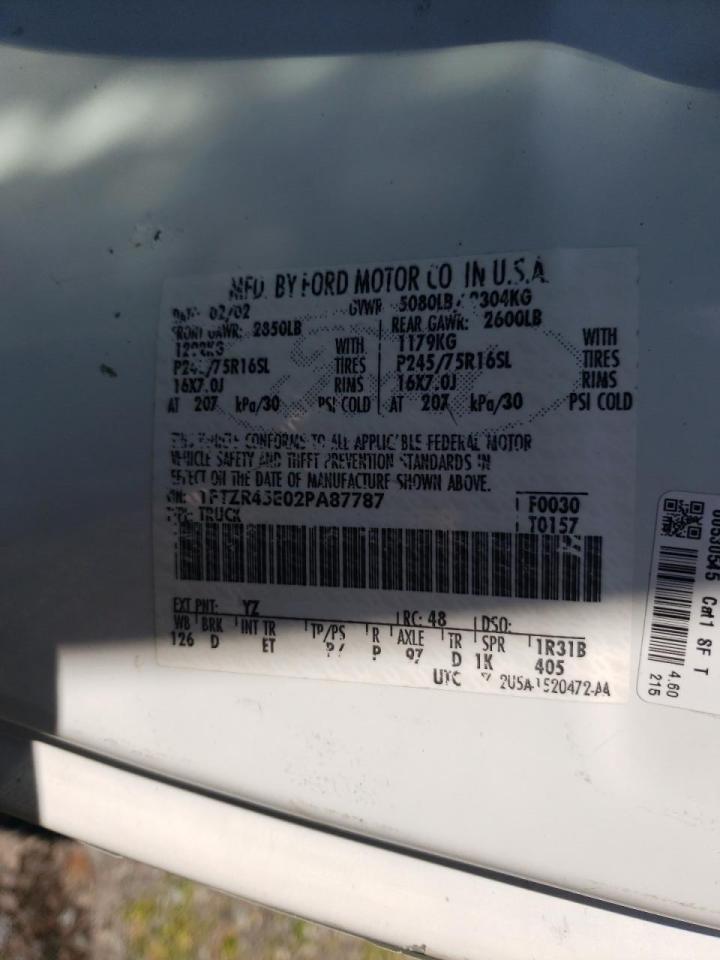 Photo 10 from auction – 2002 FORD RANGER SUP with VIN 1FTZR45E02PA87787