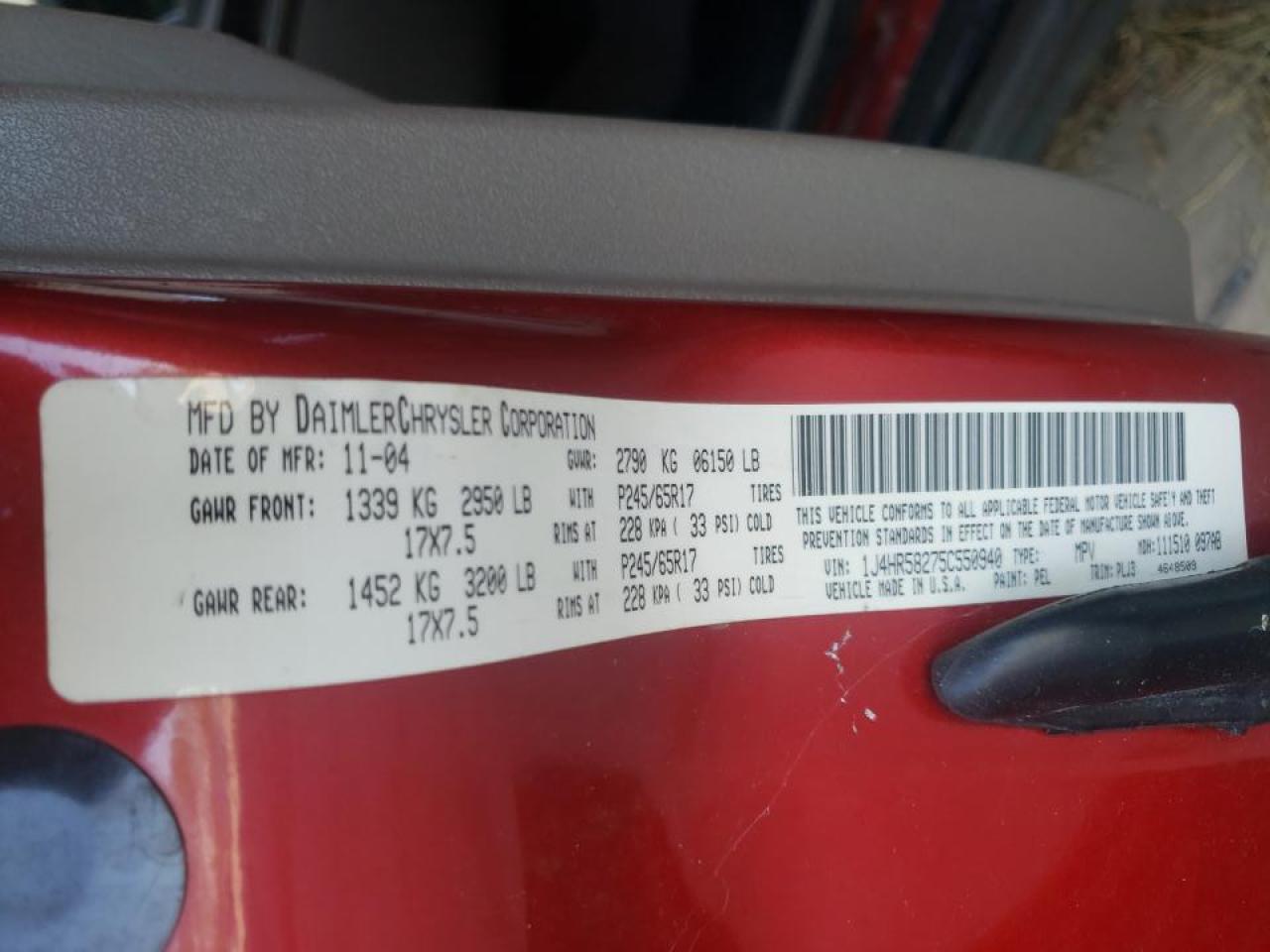 Photo 10 from auction – 2005 JEEP GRAND CHER with VIN 1J4HR58275C550940