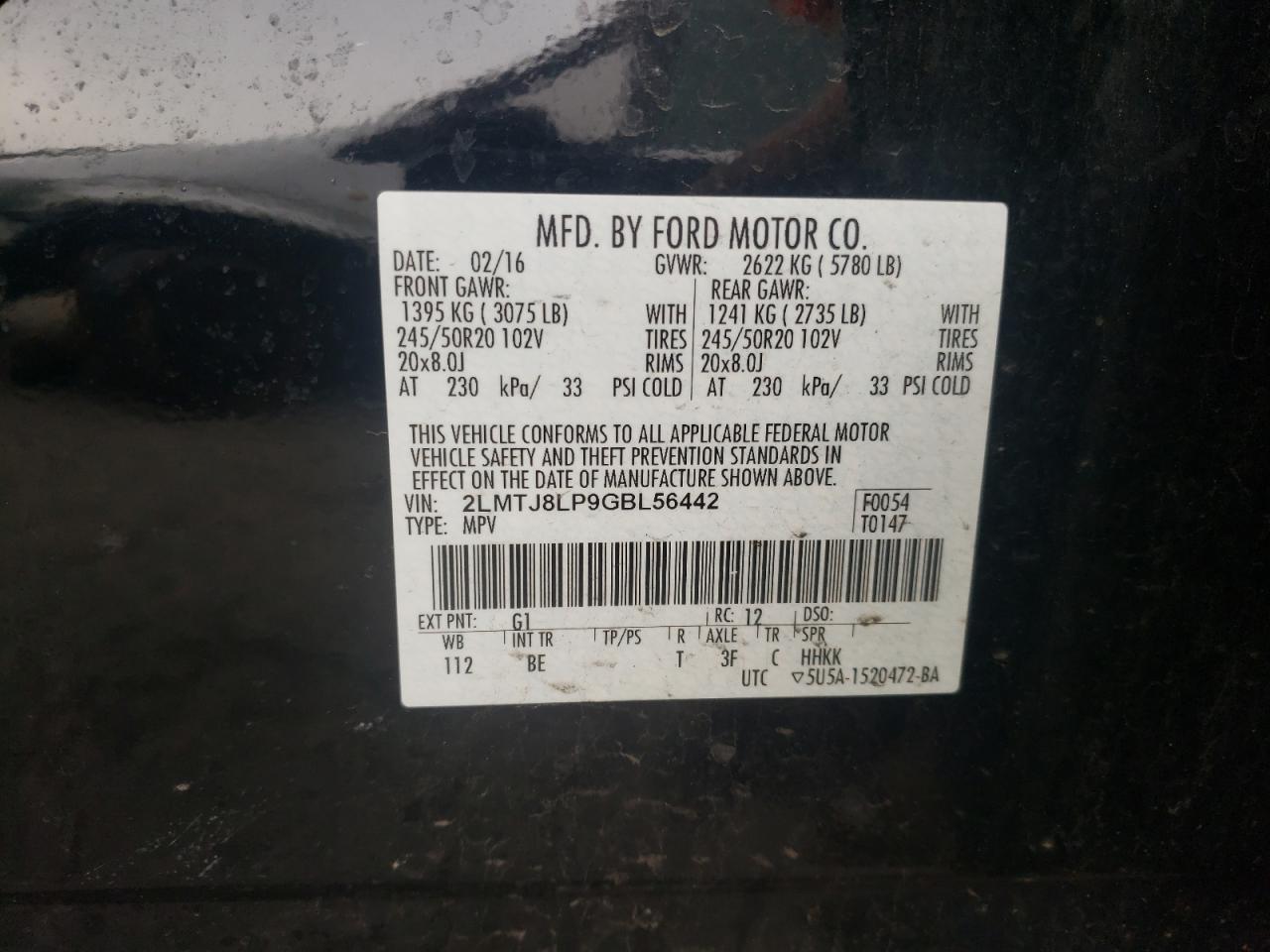 Photo 10 from auction – 2016 LINCOLN MKX RESERV with VIN 2LMTJ8LP9GBL56442