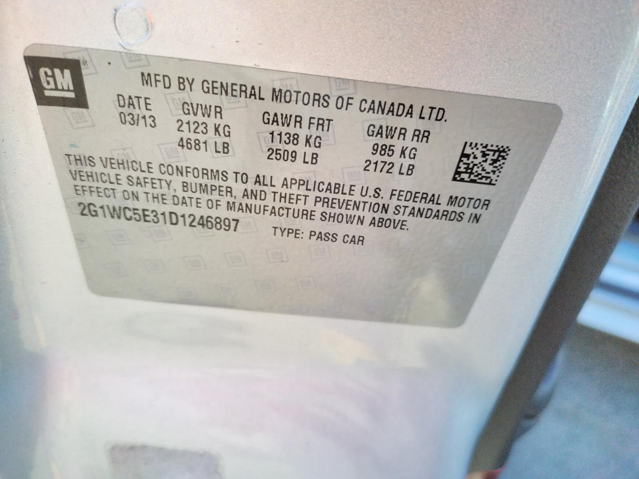 Photo 10 from auction – 2013 CHEVROLET IMPALA LTZ with VIN 2G1WC5E31D1246897