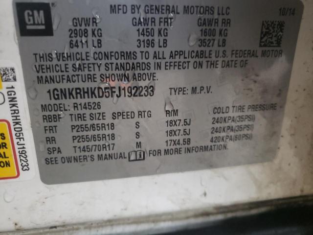 Photo 10 from auction – 2015 CHEVROLET TRAVERSE L with VIN 1GNKRHKD5FJ192233