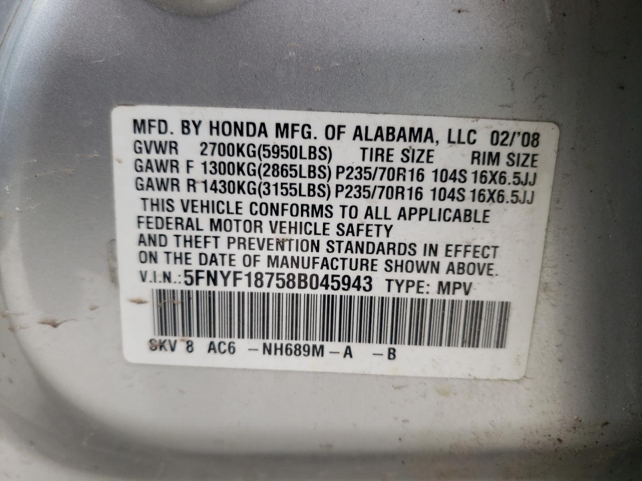 صورة رقم 10 من المزاد - 2008 HONDA PILOT EXL مع VIN 5FNYF18758B045943