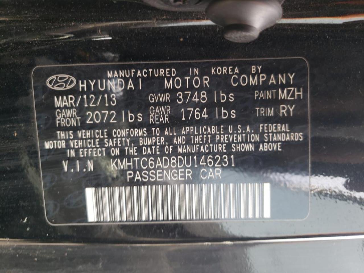 Photo 10 from auction – 2013 HYUNDAI VELOSTER with VIN KMHTC6AD8DU146231