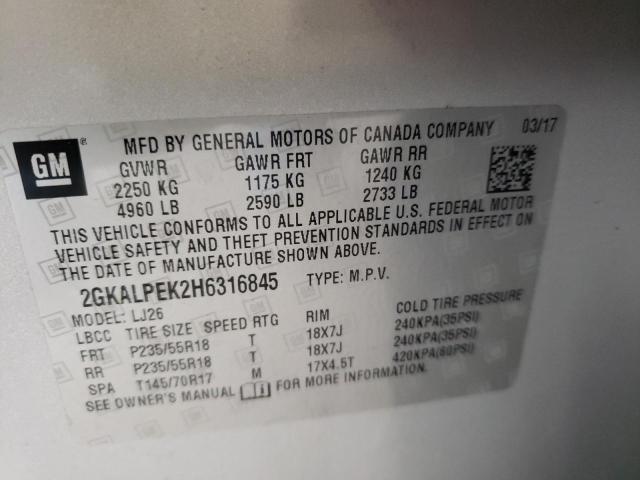 Photo 10 from auction – 2017 GMC TERRAIN SL with VIN 2GKALPEK2H6316845