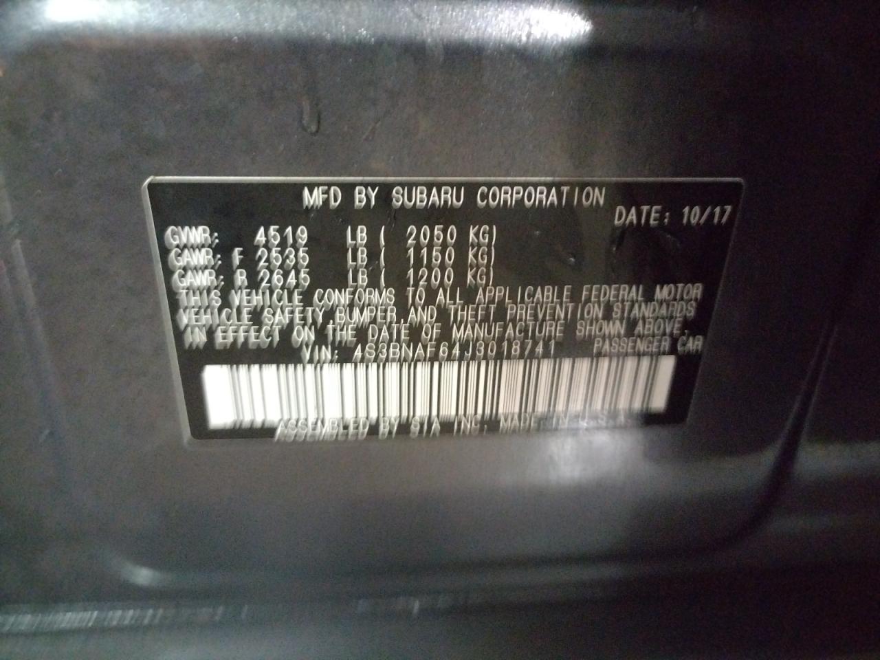 Photo 10 from auction – 2018 SUBARU LEGACY 2.5 with VIN 4S3BNAF64J3018741