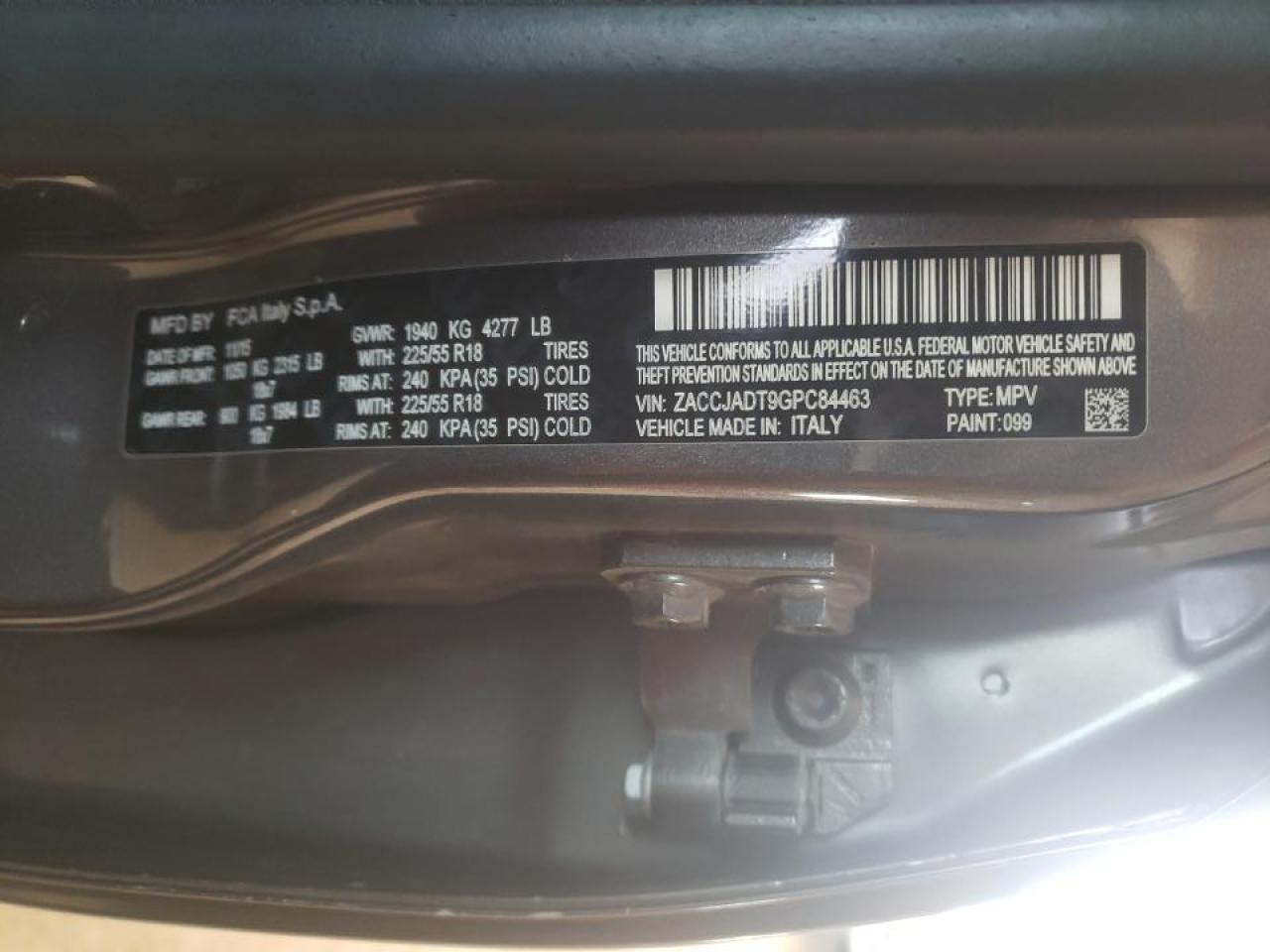 Photo 10 from auction – 2016 JEEP RENEGADE L with VIN ZACCJADT9GPC84463