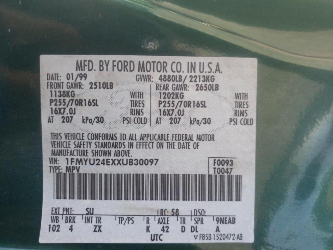 Photo 10 from auction – 1999 FORD EXPLORER with VIN 1FMYU24EXXUB30097