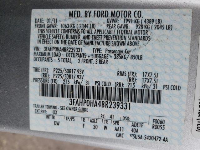 Photo 10 from auction – 2011 FORD FUSION SE with VIN 3FAHP0HA4BR239331