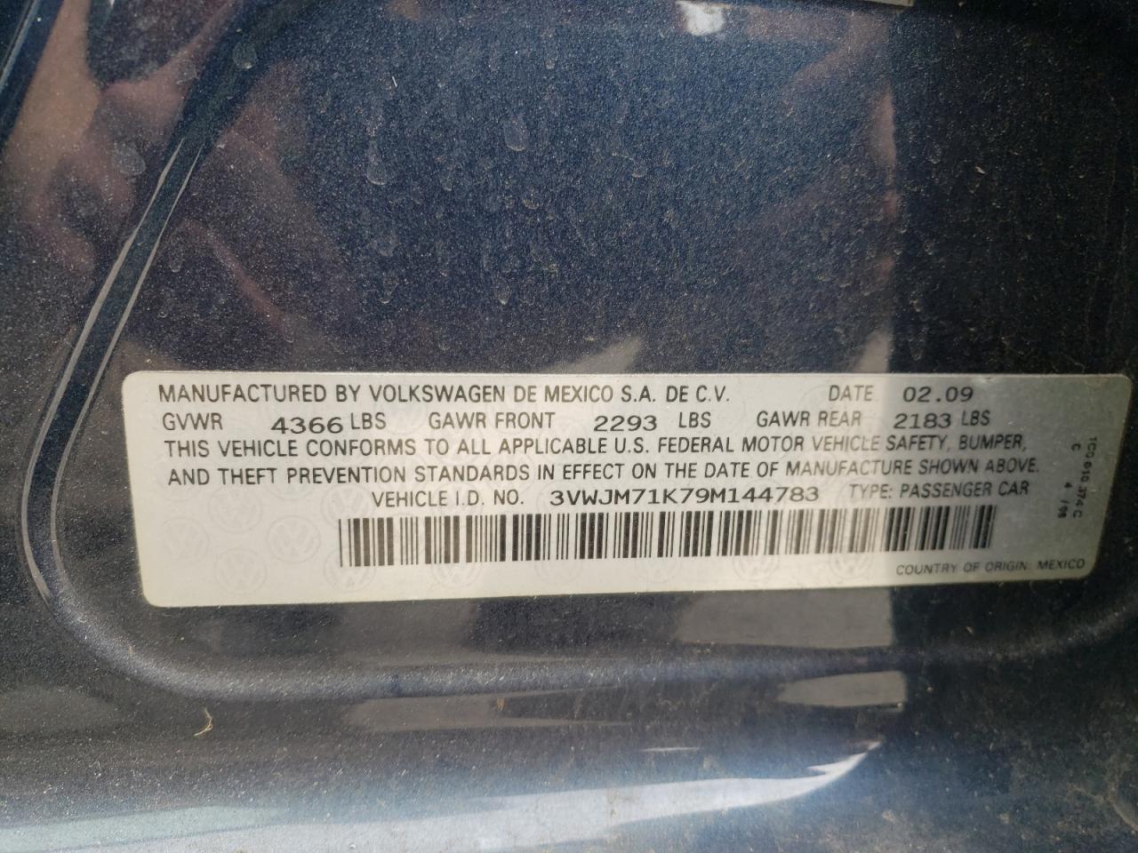 Photo 10 from auction – 2009 VOLKSWAGEN JETTA with VIN 3VWJM71K79M144783