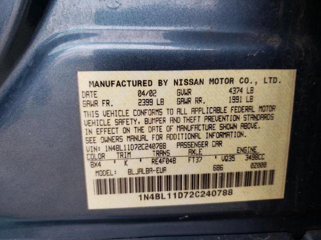 Photo 10 from auction – 2002 NISSAN ALTIMA SE with VIN 1N4BL11D72C240788