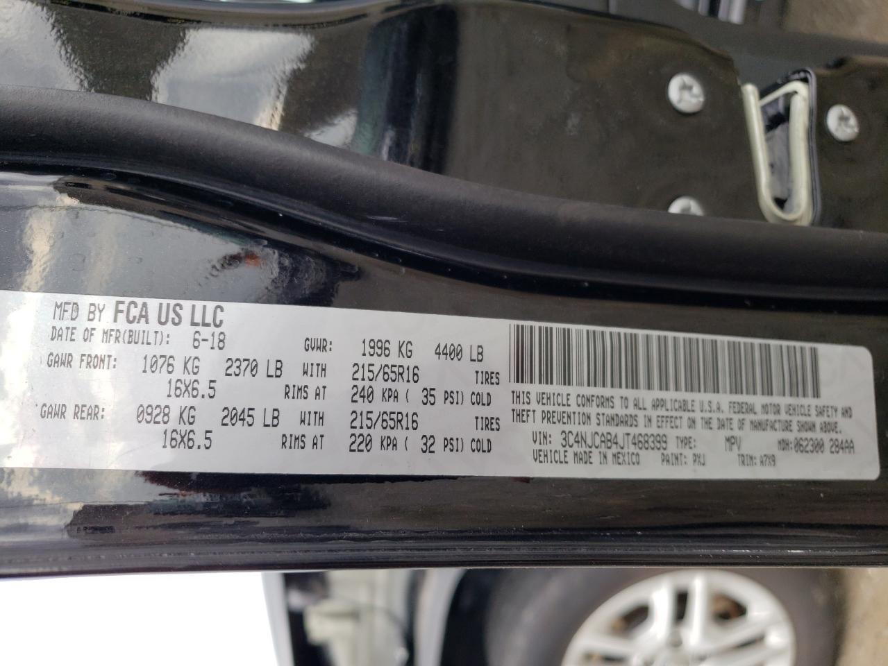 Photo 10 from auction – 2018 JEEP COMPASS SP with VIN 3C4NJCAB4JT468399