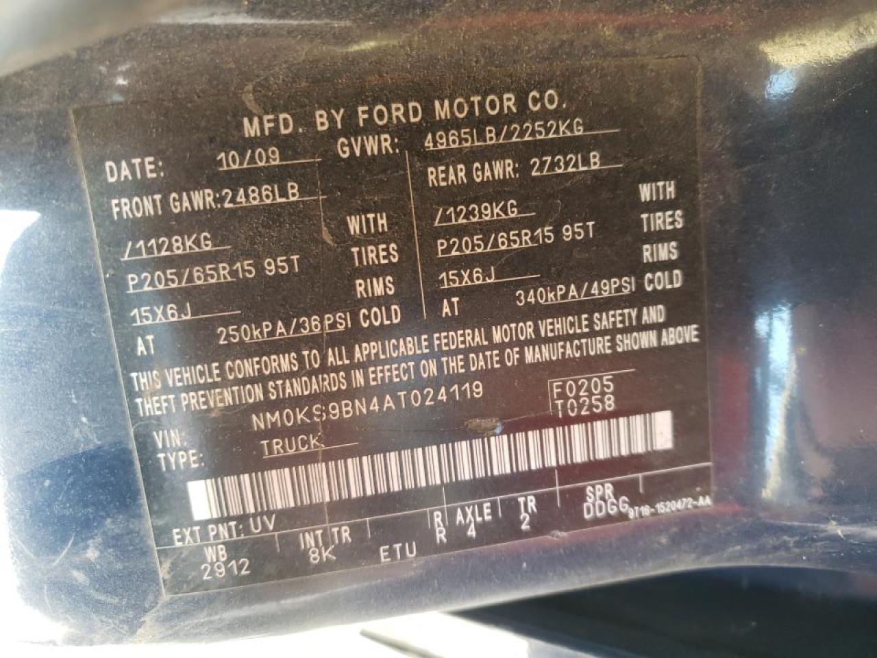 Photo 10 from auction – 2010 FORD TRANSIT CO with VIN NM0KS9BN4AT024119