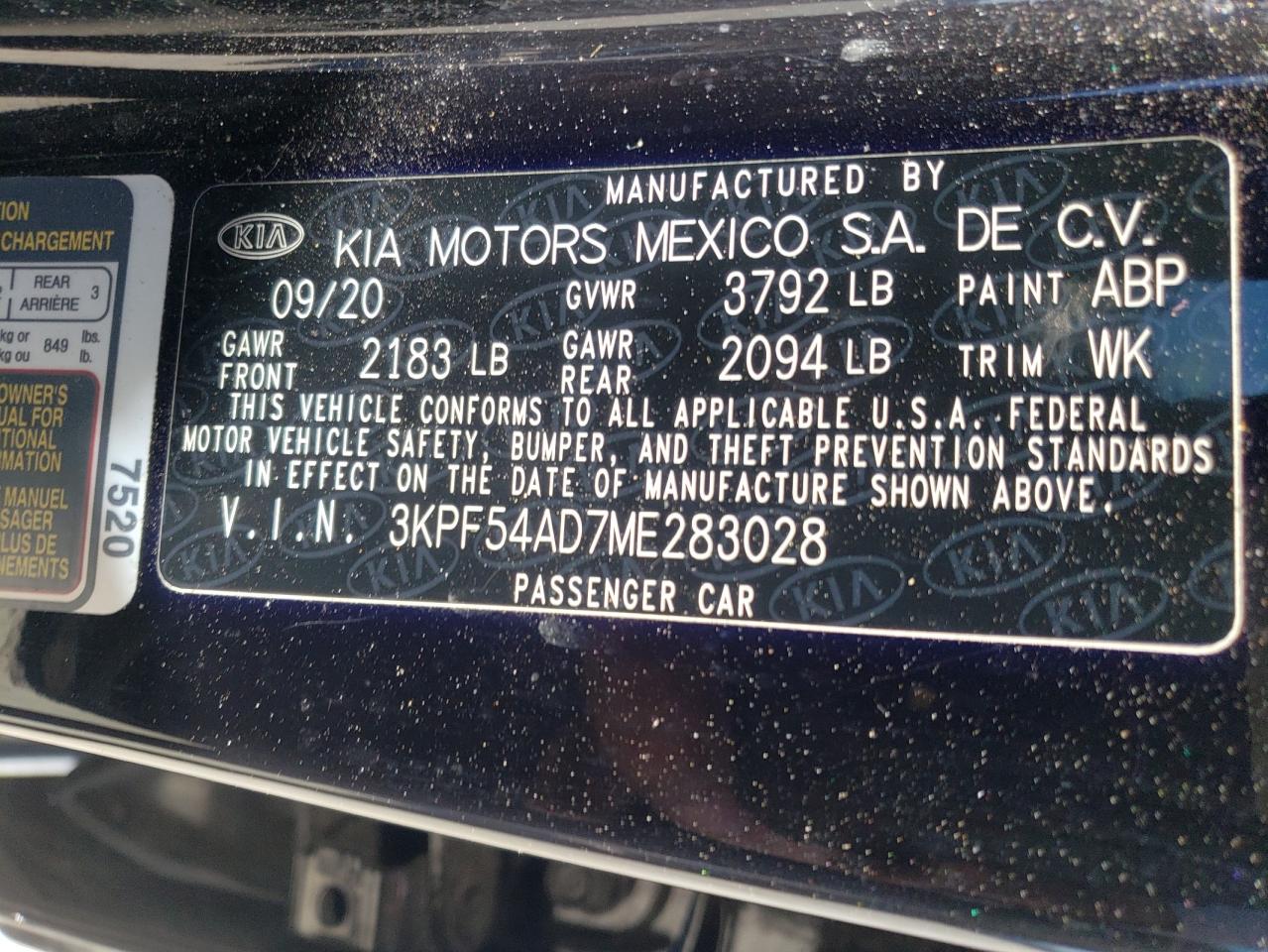 Photo 10 from auction – 2021 KIA FORTE EX with VIN 3KPF54AD7ME283028