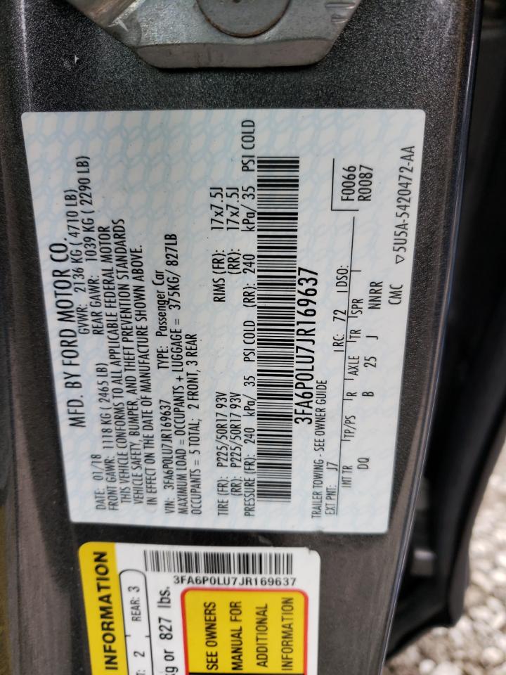 Photo 10 from auction – 2018 FORD FUSION SE with VIN 3FA6P0LU7JR169637