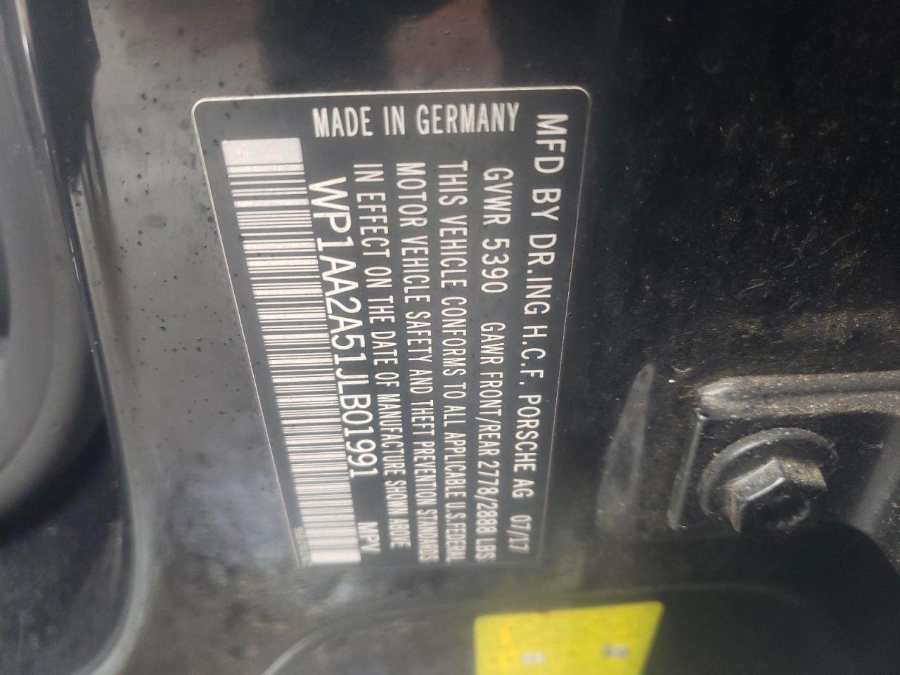 Photo 10 from auction – 2018 PORSCHE MACAN with VIN WP1AA2A51JLB01991