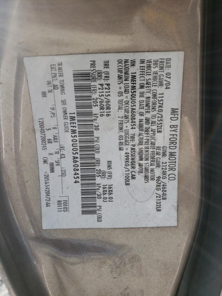 Photo 10 from auction – 2005 MERCURY SABLE GS with VIN 1MEFM50U05A608454
