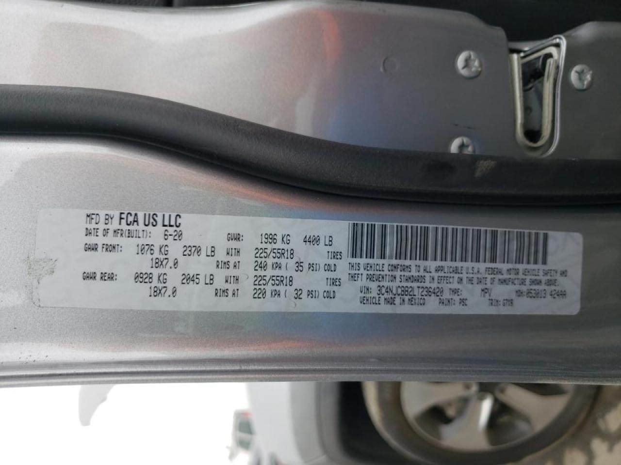 Photo 10 from auction – 2020 JEEP COMPASS LA with VIN 3C4NJCBB2LT236420