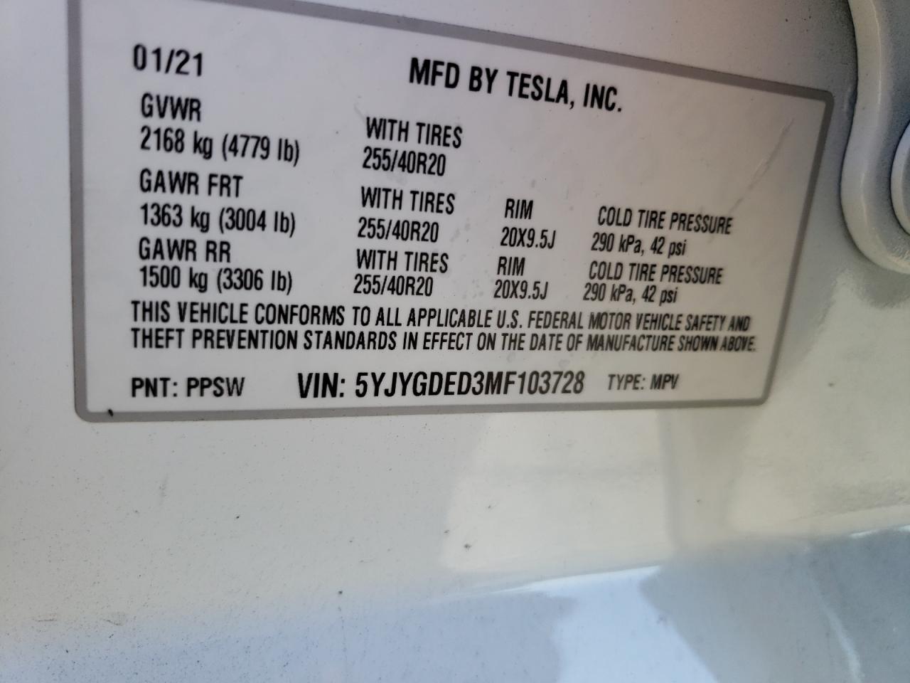 صورة رقم 10 من المزاد - 2021 TESLA MODEL Y مع VIN 5YJYGDED3MF103728